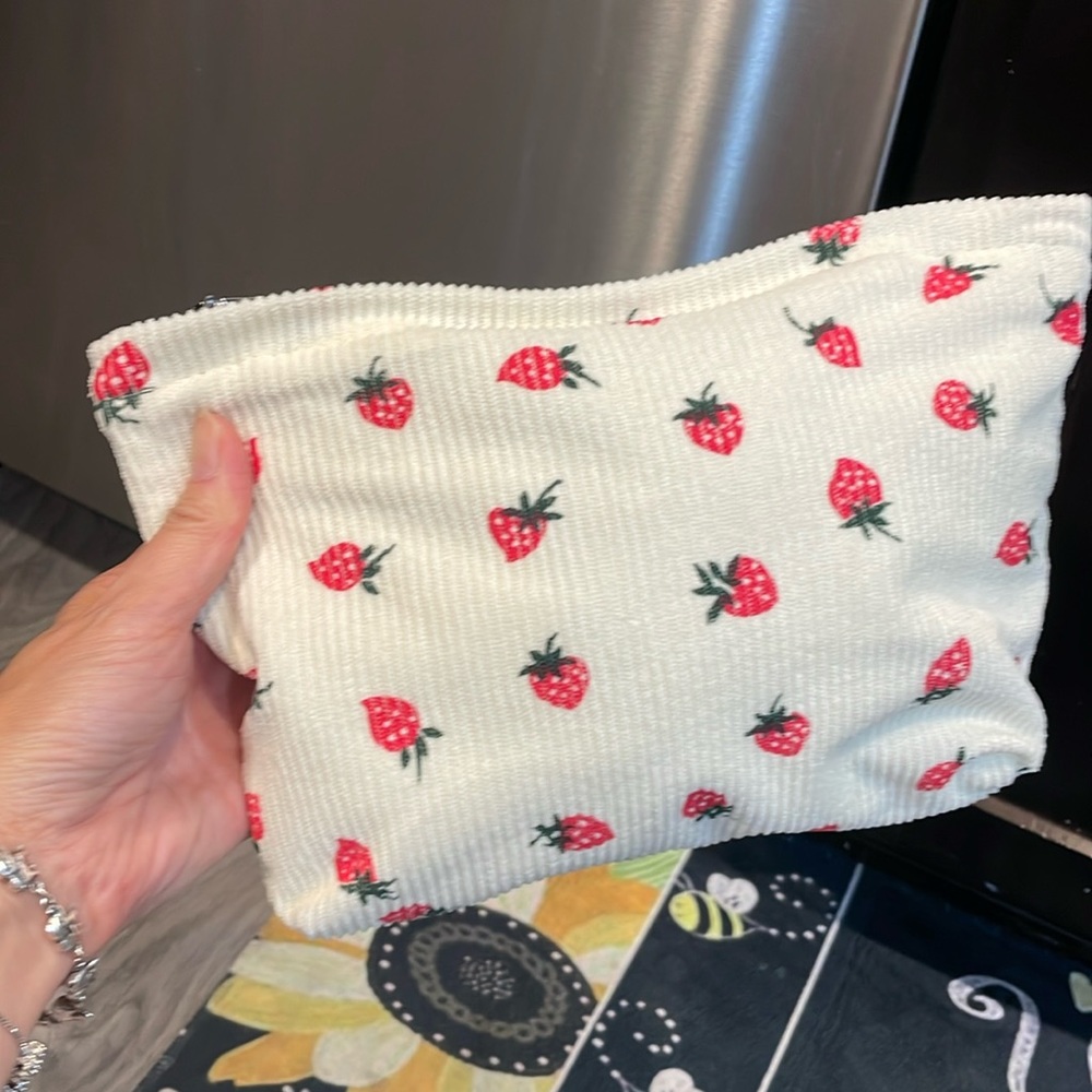 Strawberry Print Clutch Make up Pencil Bag